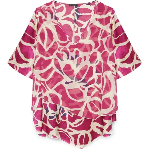 Bedruckte Bluse mit Überlappungen , Damen, Größe: XL - Fiorella Rubino - Modalova