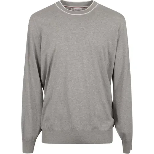 Light Grey Sweater Girocollo M/L , male, Sizes: 3XL, M, L, S - BRUNELLO CUCINELLI - Modalova