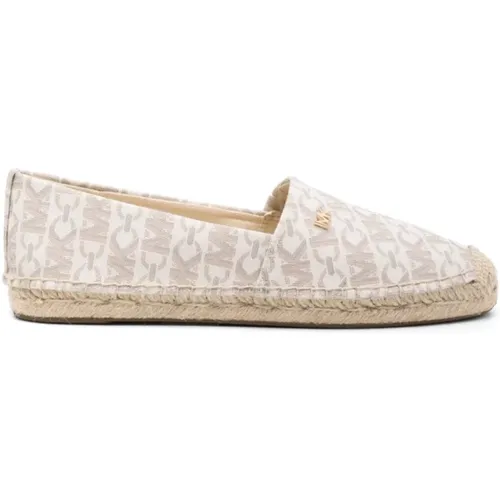 White Flat Shoes with Signature Logo Print , female, Sizes: 3 1/2 UK, 4 1/2 UK, 4 UK, 8 UK, 6 UK, 3 UK, 6 1/2 UK, 5 1/2 UK, 7 UK, 5 UK - Michael Kors - Modalova