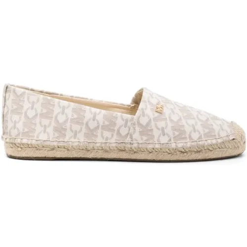 White Flat Shoes with Signature Logo Print , female, Sizes: 3 1/2 UK, 4 UK, 8 UK, 6 UK, 3 UK, 5 1/2 UK, 7 UK, 5 UK - Michael Kors - Modalova