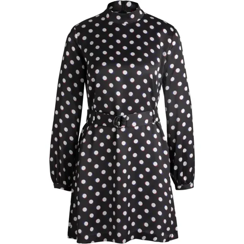 Polka-Dot Satin Dress with Belt , female, Sizes: M, S, XS - Hugo Boss - Modalova