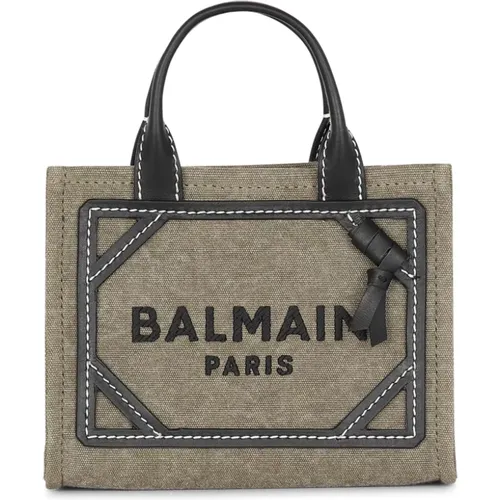 B-Army mini canvas shopping bag with leather inserts , female, Sizes: ONE SIZE - Balmain - Modalova