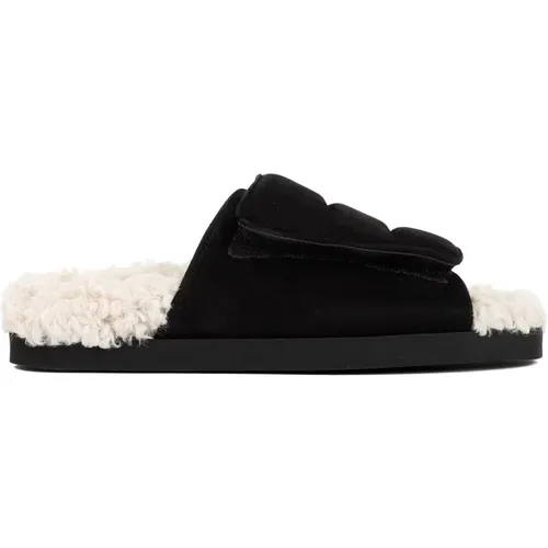 Schwarze Sandalen mit Shearling-Futter , Damen, Größe: 36 EU - Gia Borghini - Modalova