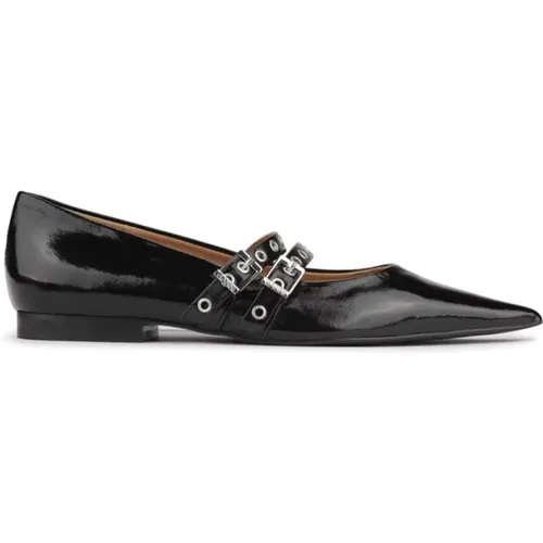 Schwarze flache Schuhe , Damen, Größe: 37 EU - Ganni - Modalova