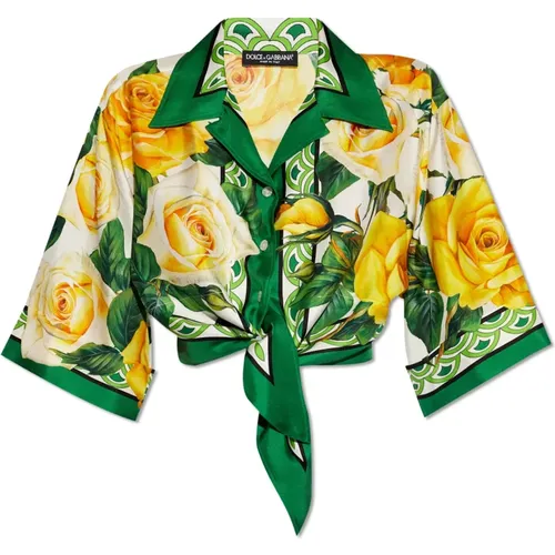 Shirt with floral motif , female, Sizes: XS - Dolce & Gabbana - Modalova