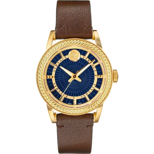 Gold Mens Leather Band Watch , male, Sizes: ONE SIZE - Versace - Modalova