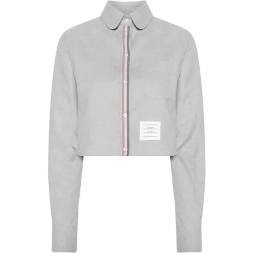 Cropped Shirt with Logo Patch , female, Sizes: S, XS - Thom Browne - Modalova