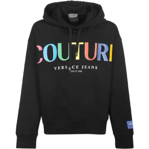 Men Hooded Sweatshirt with Multicolor Logo Print , male, Sizes: L, M - Versace Jeans Couture - Modalova