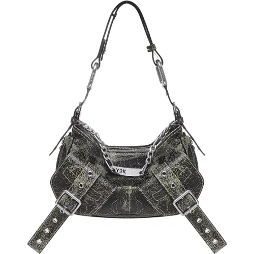 Craquele Leather Shoulder Bag in Black , female, Sizes: ONE SIZE - Biasia - Modalova