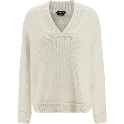 Alpaca Sweater V-Neck Ribbed , female, Sizes: XS, L, M - Tom Ford - Modalova