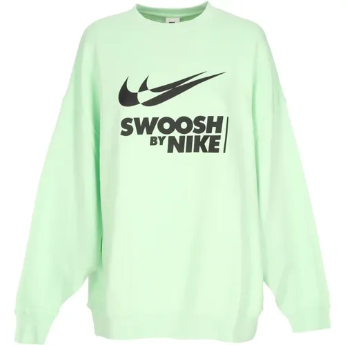 Grün/Schwarzer Crewneck Sweatshirt mit Swoosh Logo , Damen, Größe: L - Nike - Modalova