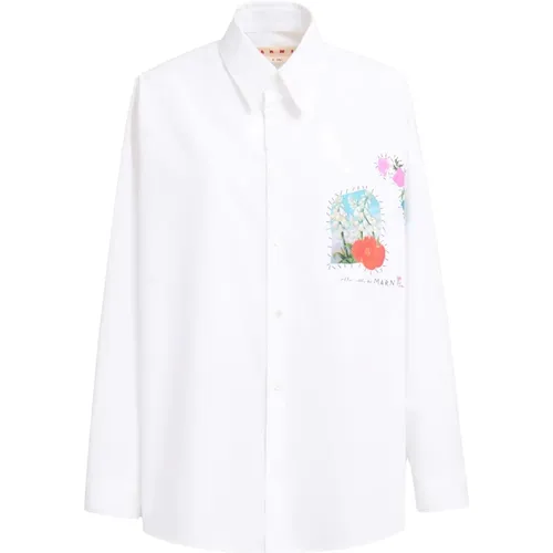 Floral-Appliqué Cotton Shirt , male, Sizes: S, L - Marni - Modalova