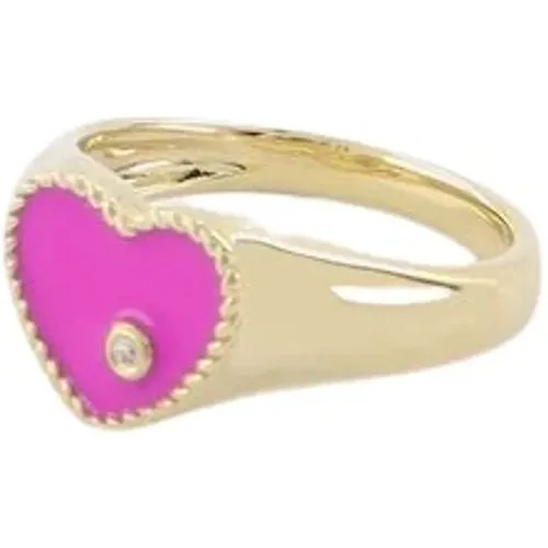 Mini Heart signet ring in 9 kt gold, mother-of-pearl and diamond , female, Sizes: 48 MM - Yvonne Leon - Modalova