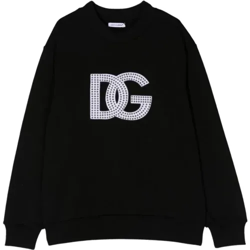 Kinder DG Studded Logo Sweatshirt Schwarz - Dolce & Gabbana - Modalova