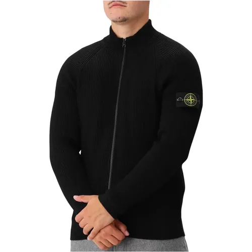 Schwarzer Strick-Reißverschluss-Pullover , Herren, Größe: S - Stone Island - Modalova