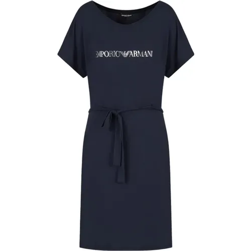 Round Neck Cover-Up Dress with Waist Sash , female, Sizes: M, S - Emporio Armani - Modalova