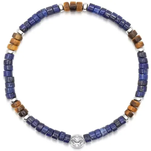 Men's Wristband with Blue Lapis and Brown Tiger Eye Heishi Beads , male, Sizes: L, XL, M - Nialaya - Modalova