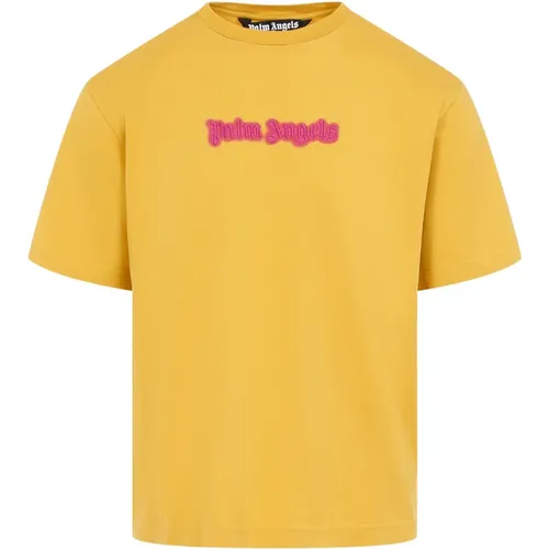 Stylische Herren T-Shirts Polos in Gelb Orange , Herren, Größe: S - Palm Angels - Modalova