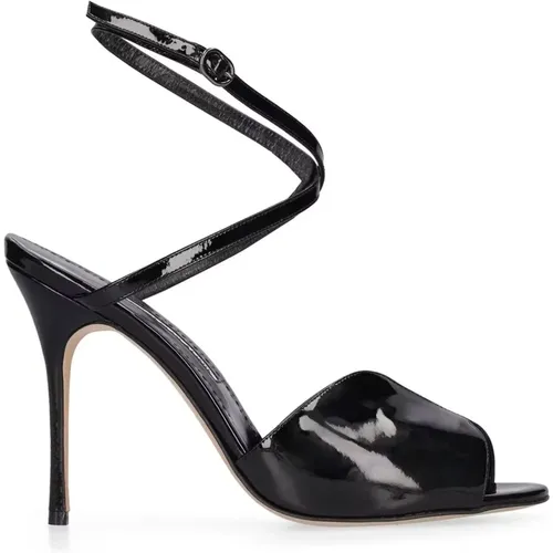 Schwarze Ledersandalen mit Verstellbarem Schnallenverschluss , Damen, Größe: 36 EU - Manolo Blahnik - Modalova