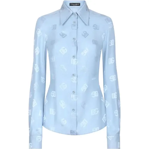 Silk Monogram Jacquard Shirt , female, Sizes: S, L, M - Dolce & Gabbana - Modalova