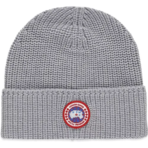 Grey Wool Hat with Logo Patch , male, Sizes: ONE SIZE - Canada Goose - Modalova