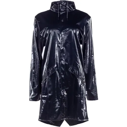 Schwarze lange Jacke aus technischem Stoff , Damen, Größe: L - Rains - Modalova