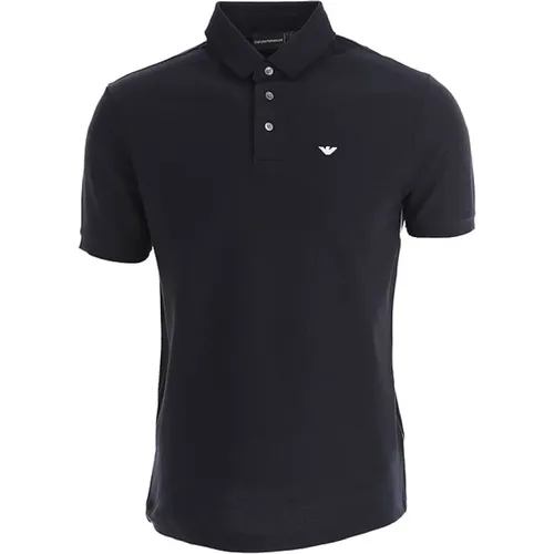 Navy Blue Cotton Jersey Short Sleeve Polo with Micro Eagle Embroidery , male, Sizes: 3XL - Emporio Armani - Modalova