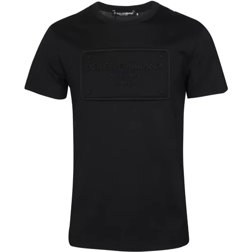 Schwarzes Baumwoll-T-Shirt mit DG Stickerei-Patch - Dolce & Gabbana - Modalova
