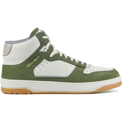 Grüne Ledersneakers für Stilbewusste Männer , Herren, Größe: 42 EU - Santoni - Modalova