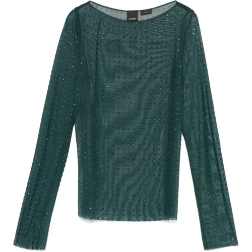 Waldgrünes Mesh Kristallverziertes Top , Damen, Größe: M - pinko - Modalova