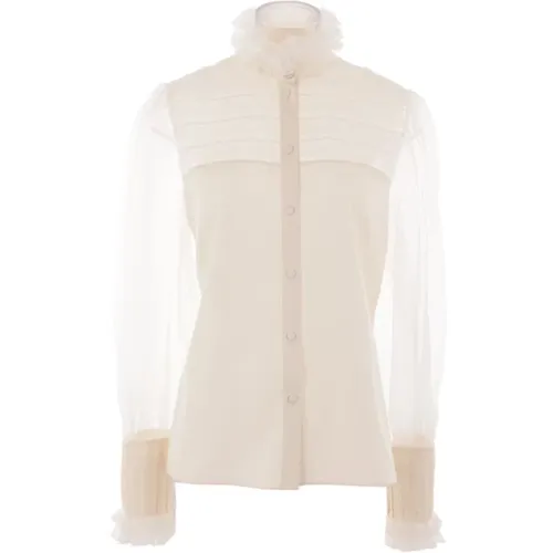 Ivory Silk Shirt with Ruffles and Lace , female, Sizes: S - Valentino Garavani - Modalova