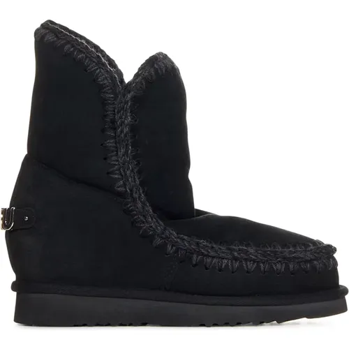 Schwarze Slip-on Stiefel mit Silberlogo , Damen, Größe: 37 EU - Mou - Modalova