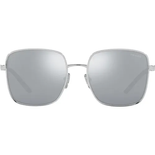 Metall Pillow Sonnenbrille mit Verspiegelten Silbernen Gläsern , unisex, Größe: 57 MM - Prada - Modalova