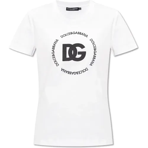 T-Shirt mit Logo , Damen, Größe: S - Dolce & Gabbana - Modalova