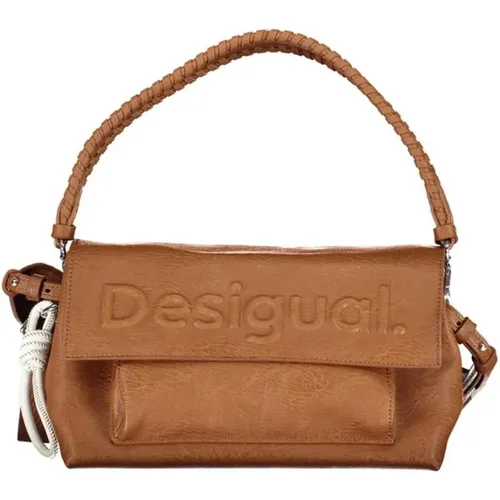 Braune Polyethylen-Handtasche mit Kontrastdetails , Damen, Größe: ONE Size - Desigual - Modalova