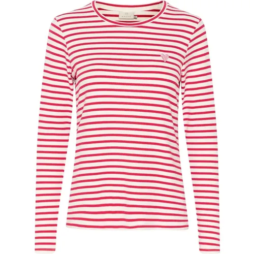 Striped Heart Detail Long Sleeve Top , female, Sizes: S, XS, XL, M, 2XL - Kaffe - Modalova