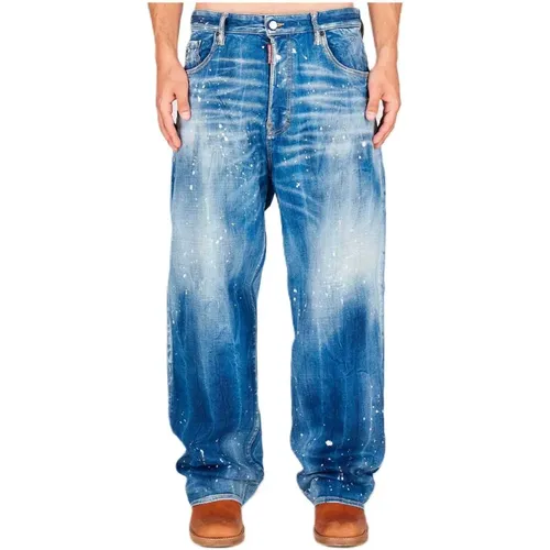 Weite Paint Splatter Jeans Blau , Herren, Größe: M - Dsquared2 - Modalova