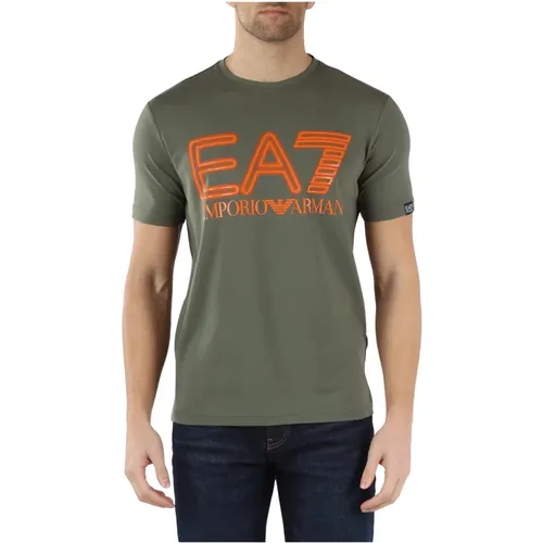 Stretch-Baumwoll-T-Shirt mit geprägtem Logo-Print - Emporio Armani EA7 - Modalova