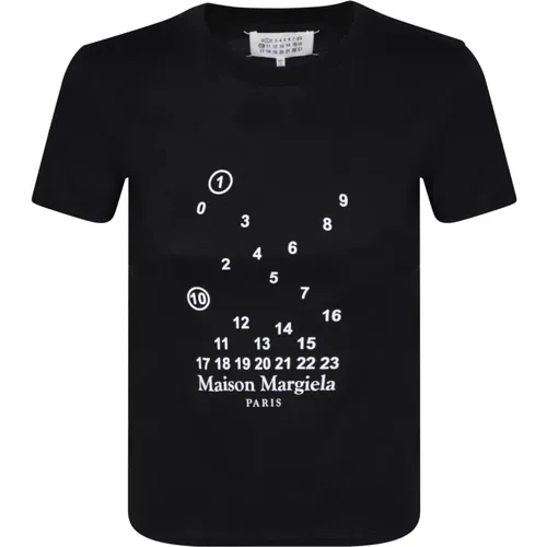 Schwarzes Baumwoll-T-Shirt mit Logo-Print - Maison Margiela - Modalova
