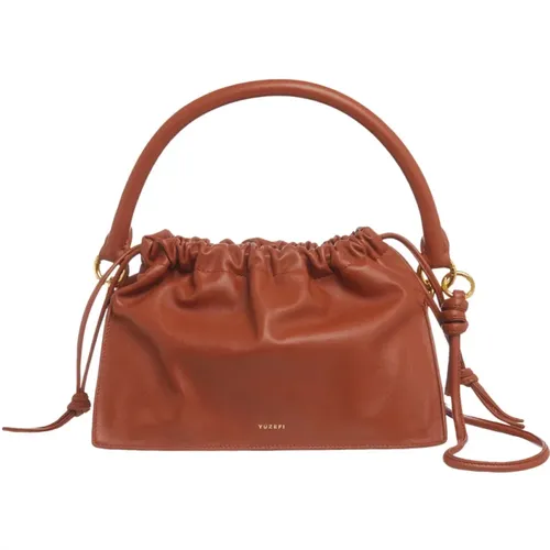 Slouchy Structured Leather Handbag , female, Sizes: ONE SIZE - Yuzefi - Modalova