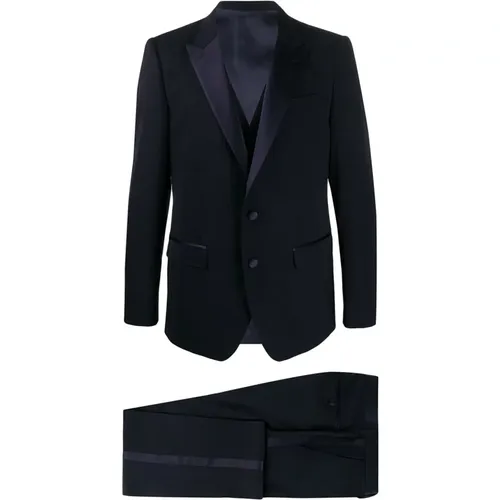 Dunkelblaues dreiteiliges Martini-Fit Smoking-Anzug,Herrenanzug - Blauer Einreiher, V-Ausschnitt Weste, Reißverschluss Hose - Dolce & Gabbana - Modalova