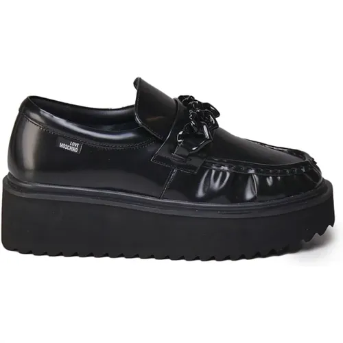 Schwarze Ledersneaker mit Gummisohle , Damen, Größe: 36 EU - Love Moschino - Modalova