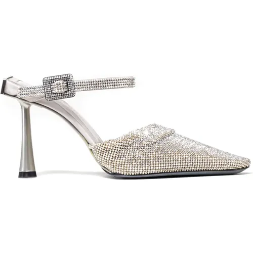 Silver Crystal Mesh Heel , female, Sizes: 4 UK, 3 UK - Benedetta Bruzziches - Modalova