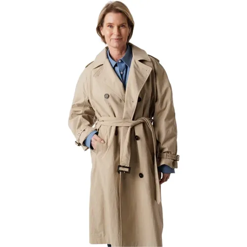 Damen Trenchcoat mit Wendbarem Kragen und Doppelknopfverschluss , Damen, Größe: L - closed - Modalova