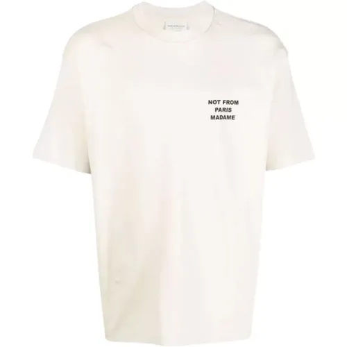 Slogan T-Shirt Creme 100% Baumwolle , Herren, Größe: M - Drole de Monsieur - Modalova