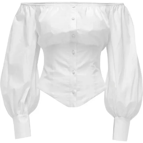Boat Neck Puffed Sleeve Poplin Shirt , female, Sizes: 2XS - MVP wardrobe - Modalova