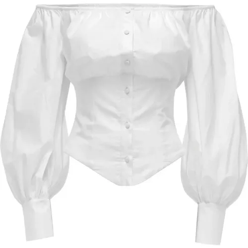 Boat Neck Puffed Sleeve Poplin Shirt , female, Sizes: S, 2XS, M, XS - MVP wardrobe - Modalova