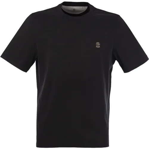 Slim Fit Crew Neck T-Shirt mit Logo , Herren, Größe: L - BRUNELLO CUCINELLI - Modalova