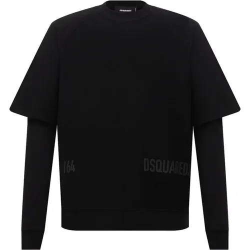 Schwarzer Logo Sweatshirt, Langarm, 100% Baumwolle , Herren, Größe: L - Dsquared2 - Modalova