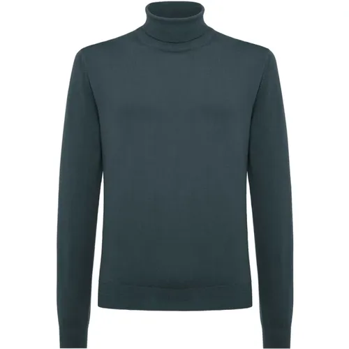 Dunkelgrüner Turtleneck Pullover aus reiner Schurwolle,Gefärbter Wollrollkragenpullover - Boglioli - Modalova